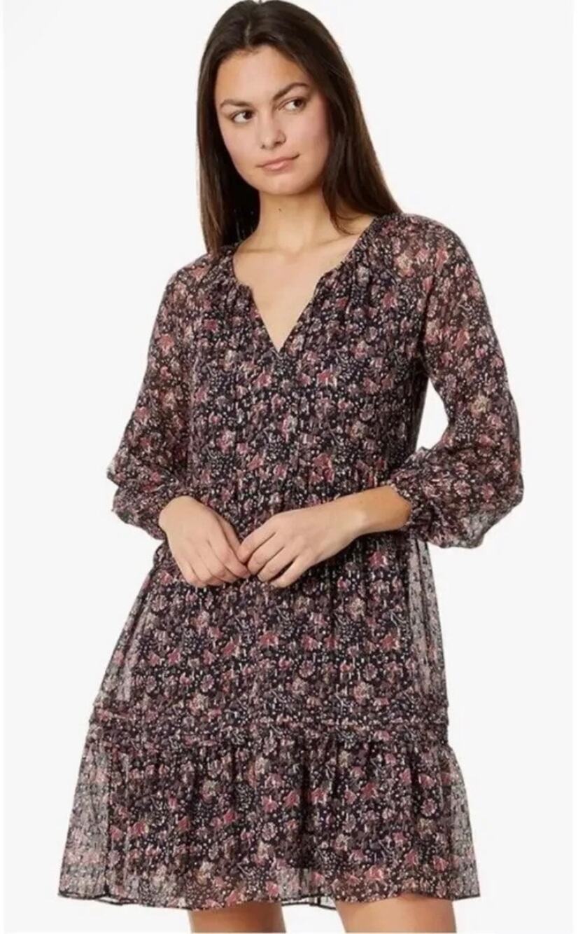 Faherty Sage Wood Dress M Stargaze Bloom Floral Silk Cotton Tiered Boho NWT fall